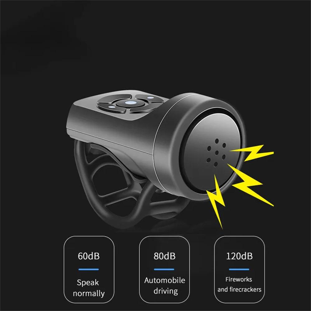 Campainha Elétrica de Bicicleta Recarregável por USB Buzina de Motocicleta 4 Modos Campainha de Bicicleta de Montanha Alarme Anti-Roubo de Ciclismo Buzina Acessório de Bicicleta