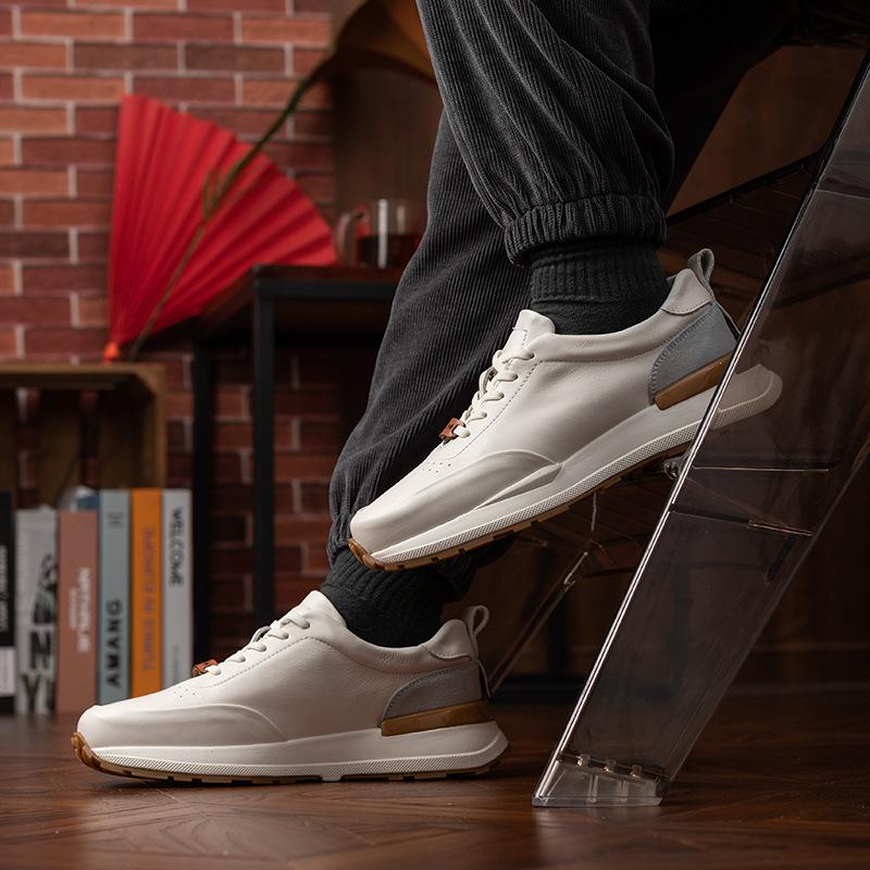 Nowość 2024 Męskie Casualowe Męskie Buty ze Skóry Naturalnej Styl Brytyjski Gruba Podeszwa Męskie Skórzane Sneakersy Rekreacyjne Buty Outdoorowe