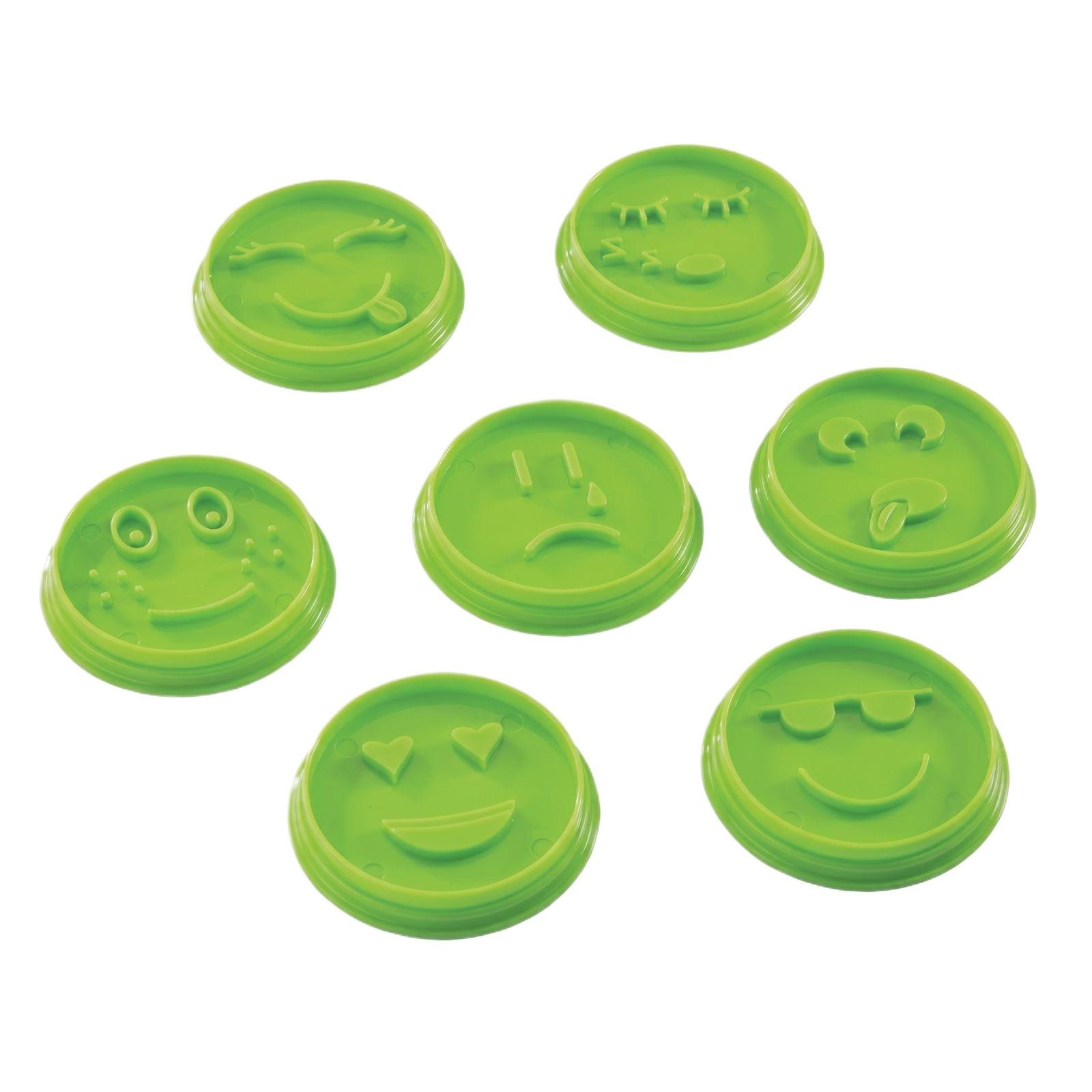 

7 Piece Smiley Face Cookie Stamp Set Embossed Expression Baking Mold for Dough Fondant Clay Crafting with Various Emoticon Designs One Size зелёный
