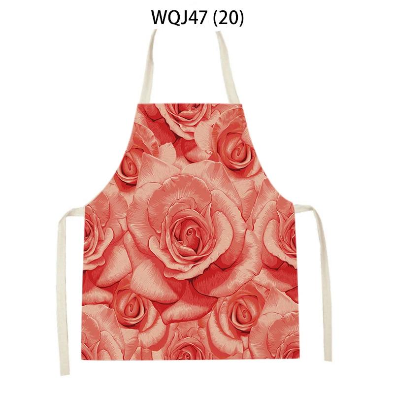 Retro Flowers Linen Kitchen Aprons Floral Printed Cooking Aprons for Women Men Baking Accessories Cleaning Pinafore Delantal
