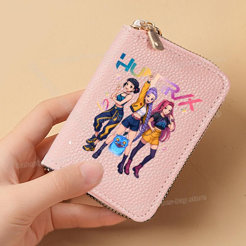 Perfect KPop Demon Hunters Women Short Wallets Pu Leather Credit Card Holder Multi-slot Small Zipper Wallets Female Clutch Coin Purse