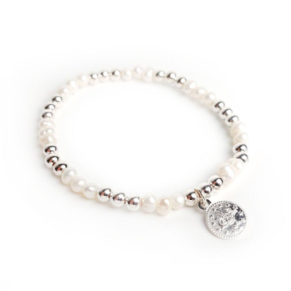 925 Silver Montaigne Freshwater Pearl Silver Ball Coin Bracelet 4mm