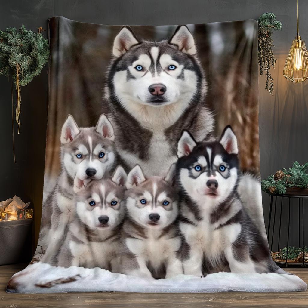 Coperta Chiffon Famiglia Husky, Coperta Leggera Portatile per Viaggio, Morbido Caldo Design Invernale, Accogliente Arredamento Casa per Tutte le Stagioni