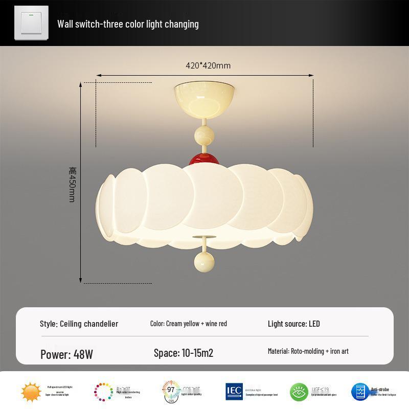 French Medieval Style Cream Ceiling Lamp for Master Bedroom & Children's Study - Full Spectrum Eye Protection