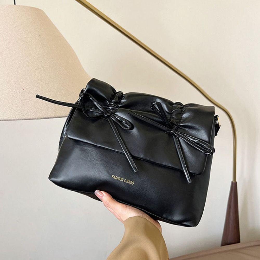 Sweet Y2K Bow Underarm bag Large Capacity Solid Tote Bag Ins PU Leather Shoulder Bag  Women