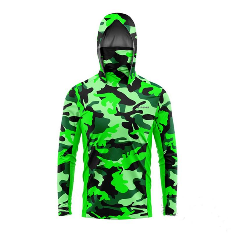 Mens UPF 50 Long Sleeve Fishing Shirt With Hood Face Cover Quick-Dry Breathable Bamboo Fiber Sun Protection Top Outdoor