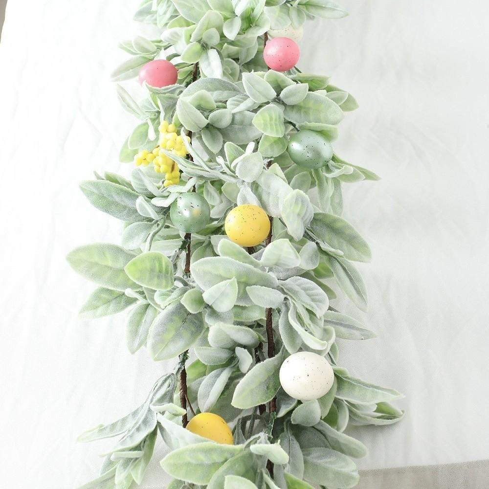 Colorful Eggs Easter Egg Garland Realistic Faux Green Leaf Vine  Front Door Decor