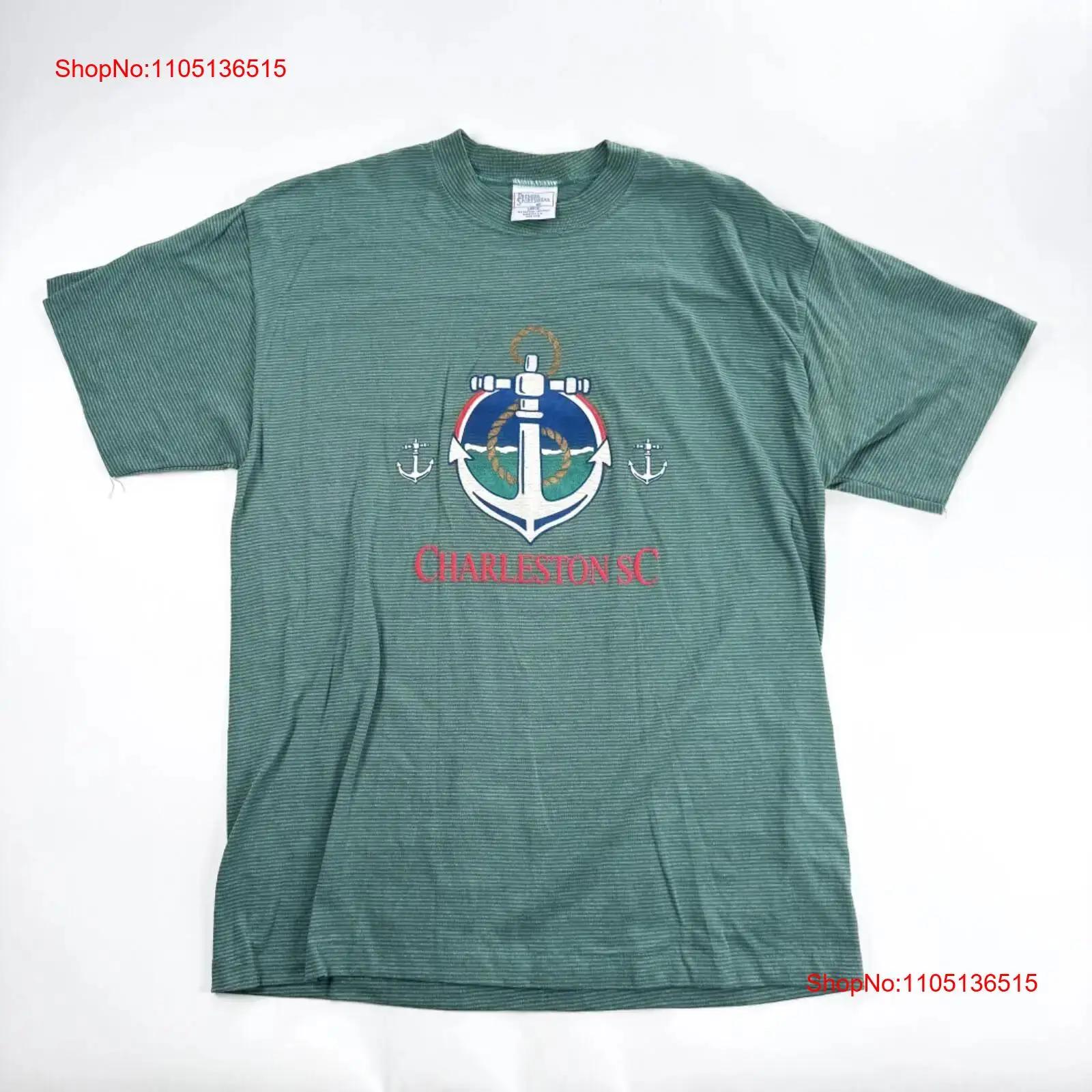 Vintage Charleston SC Anchor Green Stripe Large T Shirt Nautical Made in USA 90s vintage Washed graphic Slightly S разноцветный