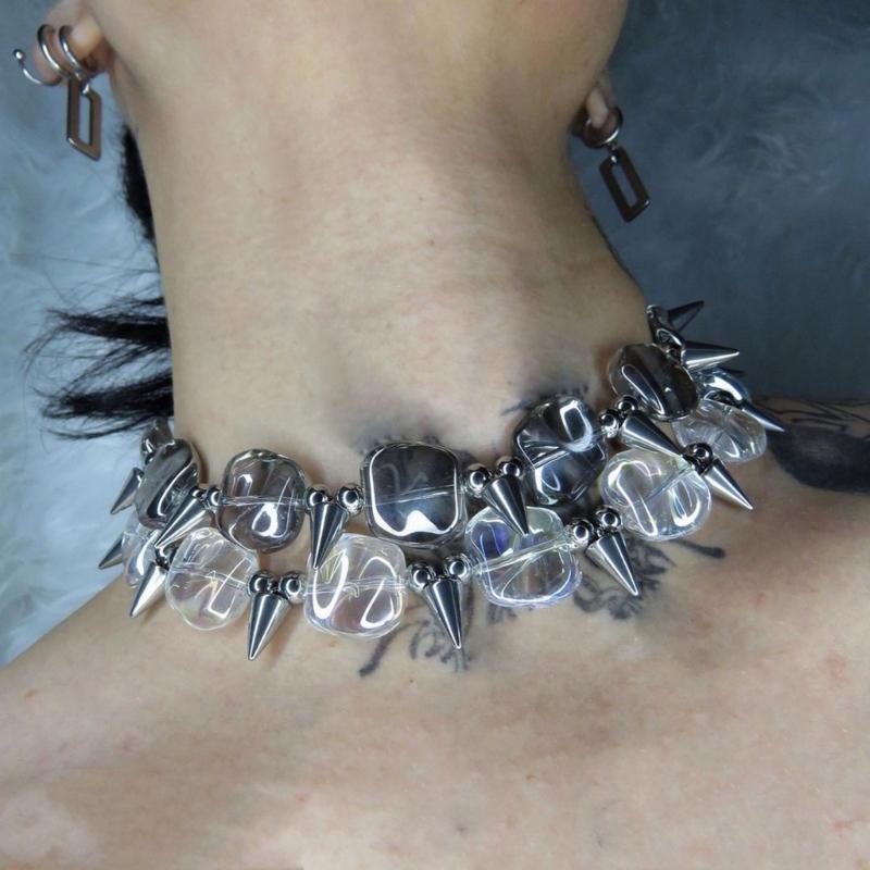 Adjustable Necklaces Splice Spike Rivet Pendant Hip-Hop Collarbone Chains Punk Style Choker Handcrafted Accessory