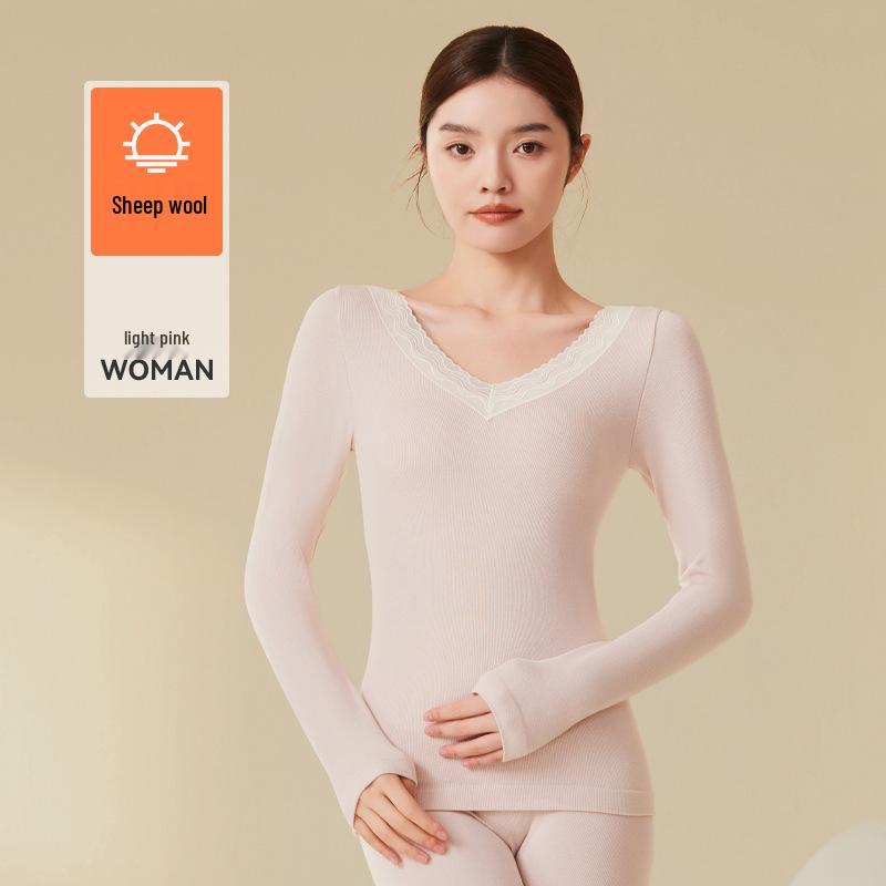 

Женский комплект термобелья из шерсти с V-образным вырезом – бесшовный облегающий крой для осеннего тепла One Size