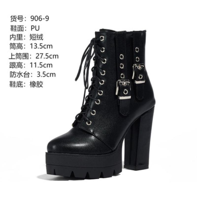 Women's Ankle Boots High Heels Fall Winter Platform Ladies Motorcycle Boots Thick Heels Lace-up Riding Boots Ladies Party Shoes