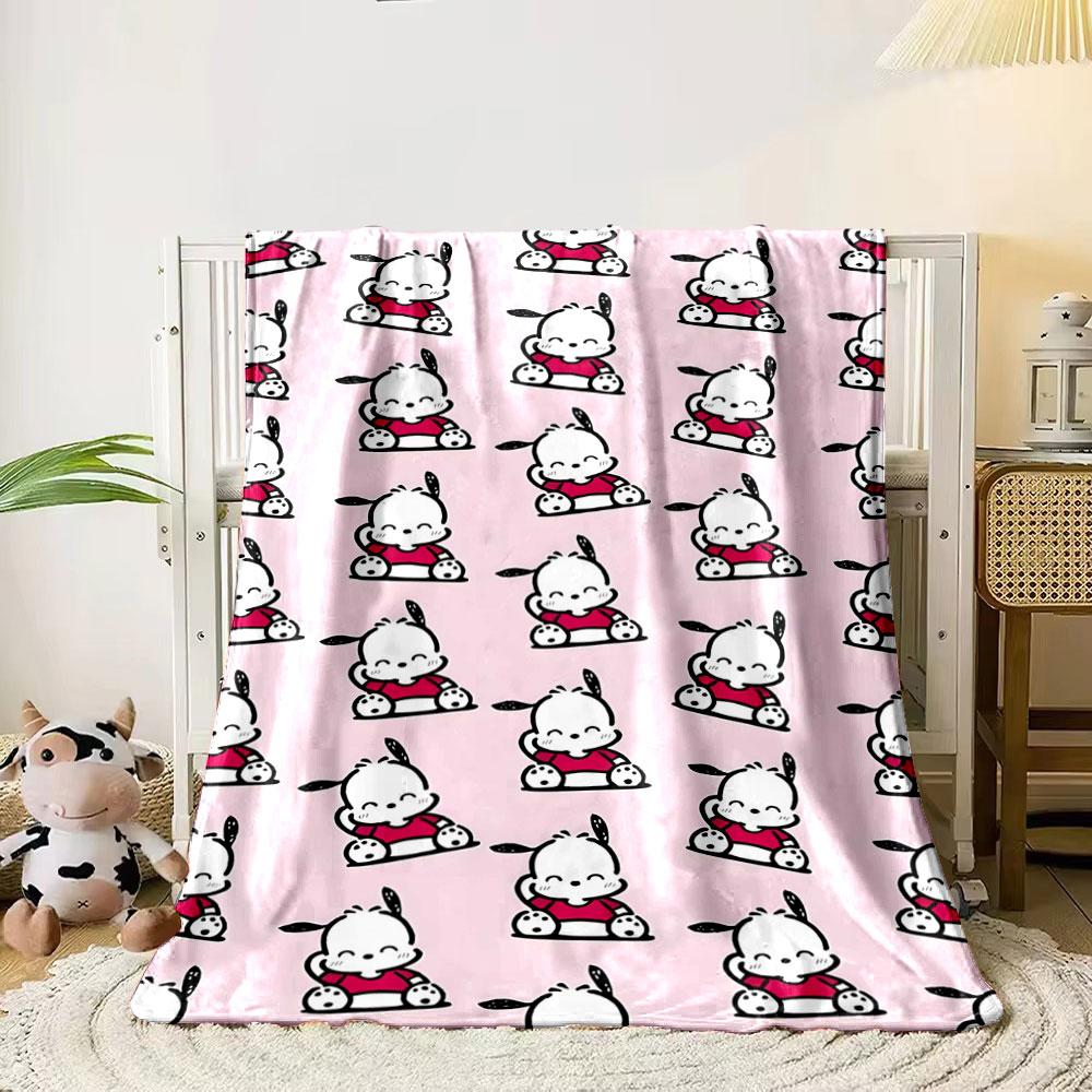 Cute cartoon puppies in red shirts seated on a pink background pattern. for all seasons blanket lunch break throw gift 80cm x 120cm