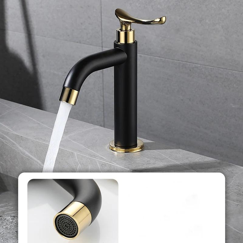 Black and Gold Basin Sink Faucet, Bath Faucets, Single Cold Water, Vanity Tap, Deck Mounted Washbasin Taps, Kitchen Faucets