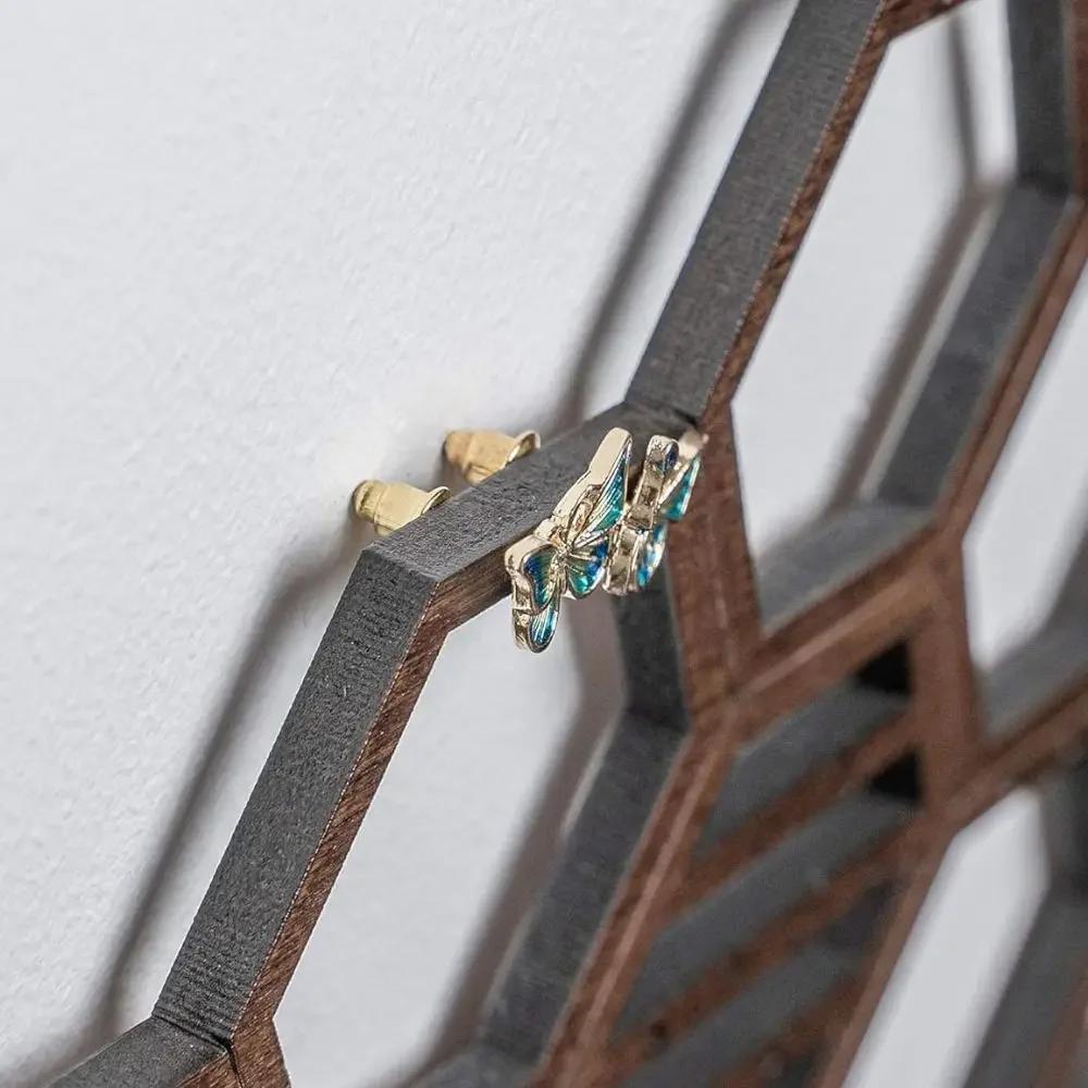 Hanging Earring Holder, Honeycomb Earring Organizer Wall Mount Earring Display Wood Hanging Jewelry Organizer For Stud Earrings