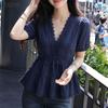 ZANZEA Women Elegant Lace Splice V-Neck Casual Short Sleeve Blouse