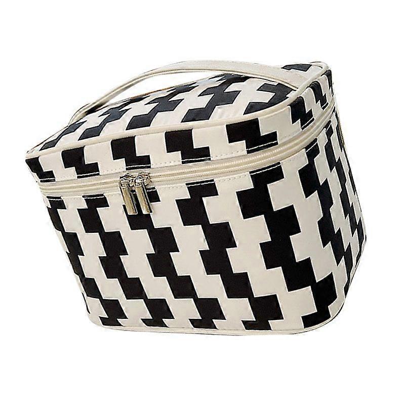 Makeup Bag Large Capacity Glossy Zipper Travel Cosmetic Bag with Sturdy Handle for Travel Outdoor Black White Cube