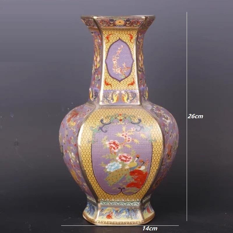 

26cm/Jingdezhen Ceramic Hexagonal Vase Antique Enamel Porcelain Antique Entrance Vase