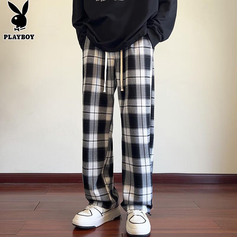 PLAYBOY Unisex Plaid Straight-Leg Casual Sweatpants