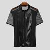 INCERUN Men Short Sleeve Mesh Sheer Glitter Patchwork Party T-shirts Tops