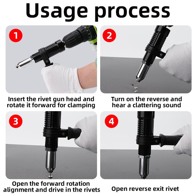 Rivet Gun Adapter Kit with Handle Grip Riveter Drill Attachment Riveting Hand Tool Insert Nut for Cordless Electric Power Drill