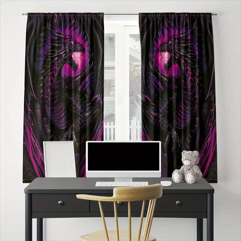 Purple Black Dragon Pattern Printed Curtains Suitable Bedroom Living Room Home Decoration Made Of Polyester Great Window Treatment