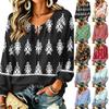 Damen Freizeit Vintage Blumendruck Langarm Rundhals Krawatte Rüsche Pullover Top