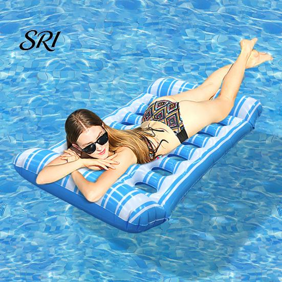 Travel-friendly Pool Float Inflatable Mat with Hole Headrest Adults Size Foldable Water Toy Floating Lounger Raft Summer Swimming Party Beach