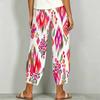 Women Plus Size White Green Floral Printed Loose Cropped Pants Cross Hem With Pockets