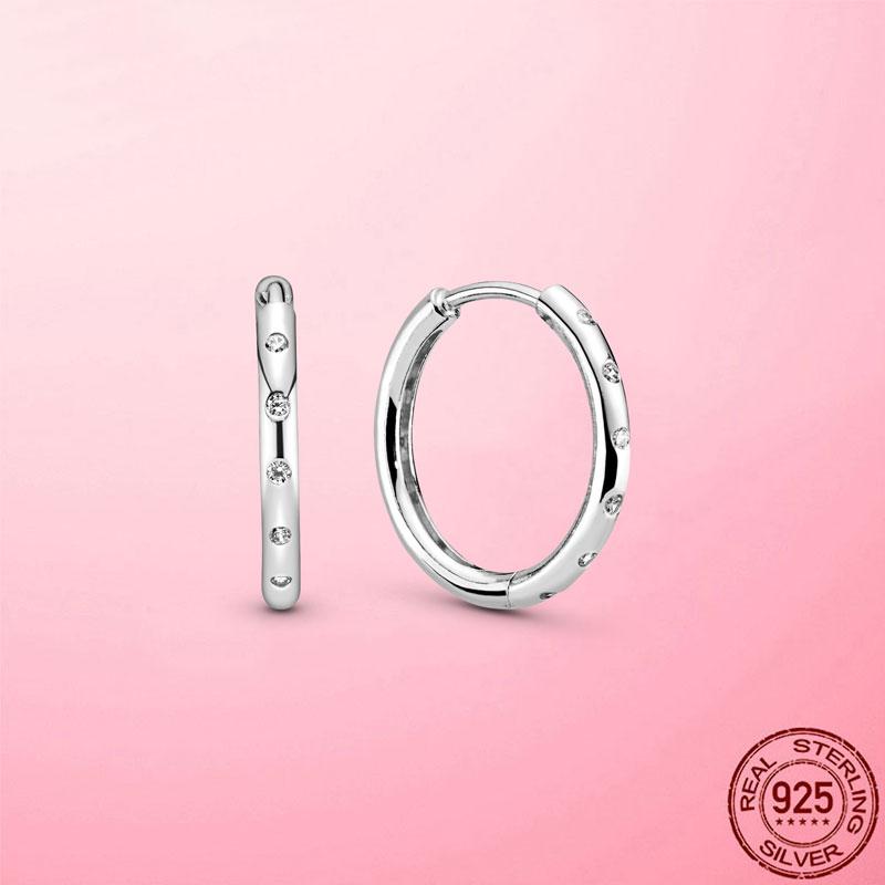 Brincos 925 Sterling Silver Classic Silver Circle Hoop Earrings Clear Zircon Earrings for Women Fashion Jewelry Silver Gift