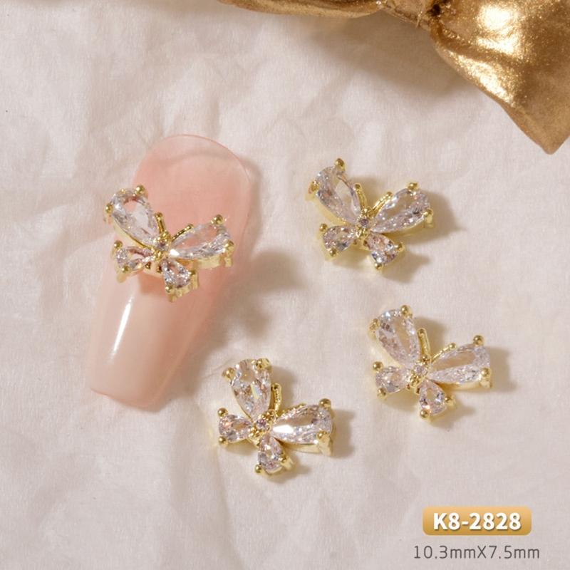 3D Bows Nail Art Charms Rhinestones Bows Charms Pearl Bowknot Nail Accessory 3D Alloy Nail Art Decoration for Women Girl