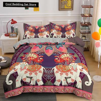 Comforter Bohemian Elephant Bedding Sets Queen King Size Colorful 2/3Pcs Boho Psychedelic Indian Mandala Polyester