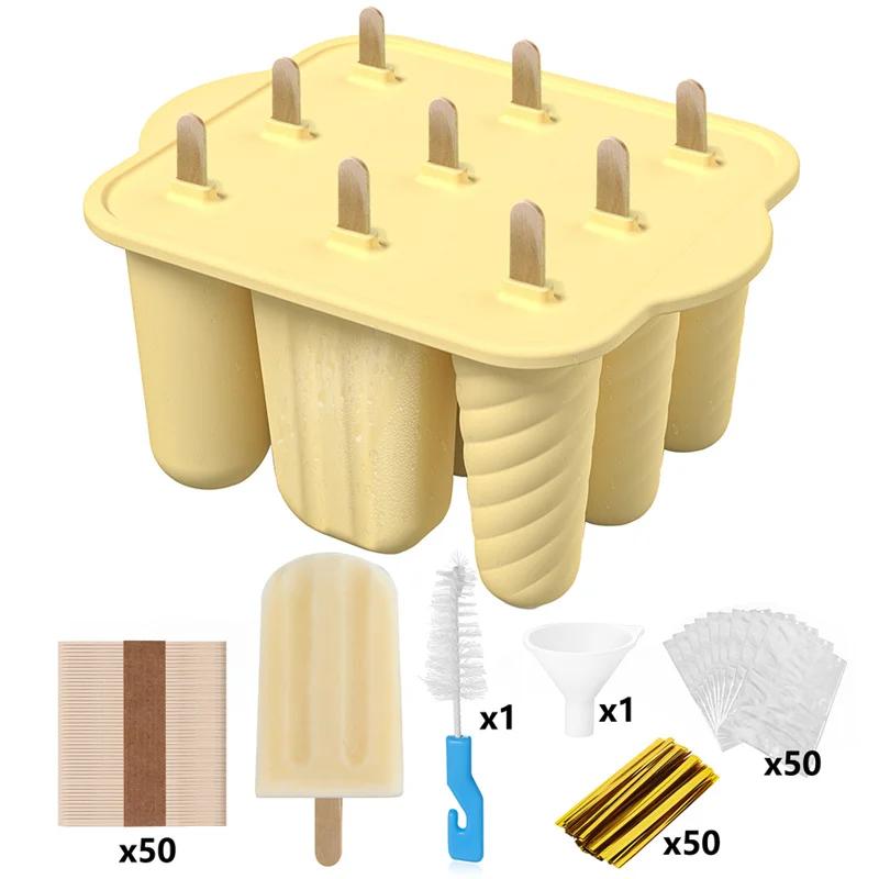 Homemade Home 9 Cavity Ice Cream Mold Food Grade Silicone Popsicles Molds With Wooden Sticks Ice Pop Molds Maker Summer