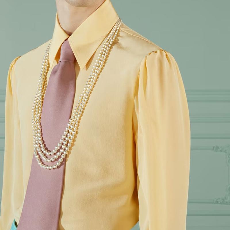 GUCCI Shirts Men's Yellow Pointed Collar Moderate Shirt 708370-Z605B-7404