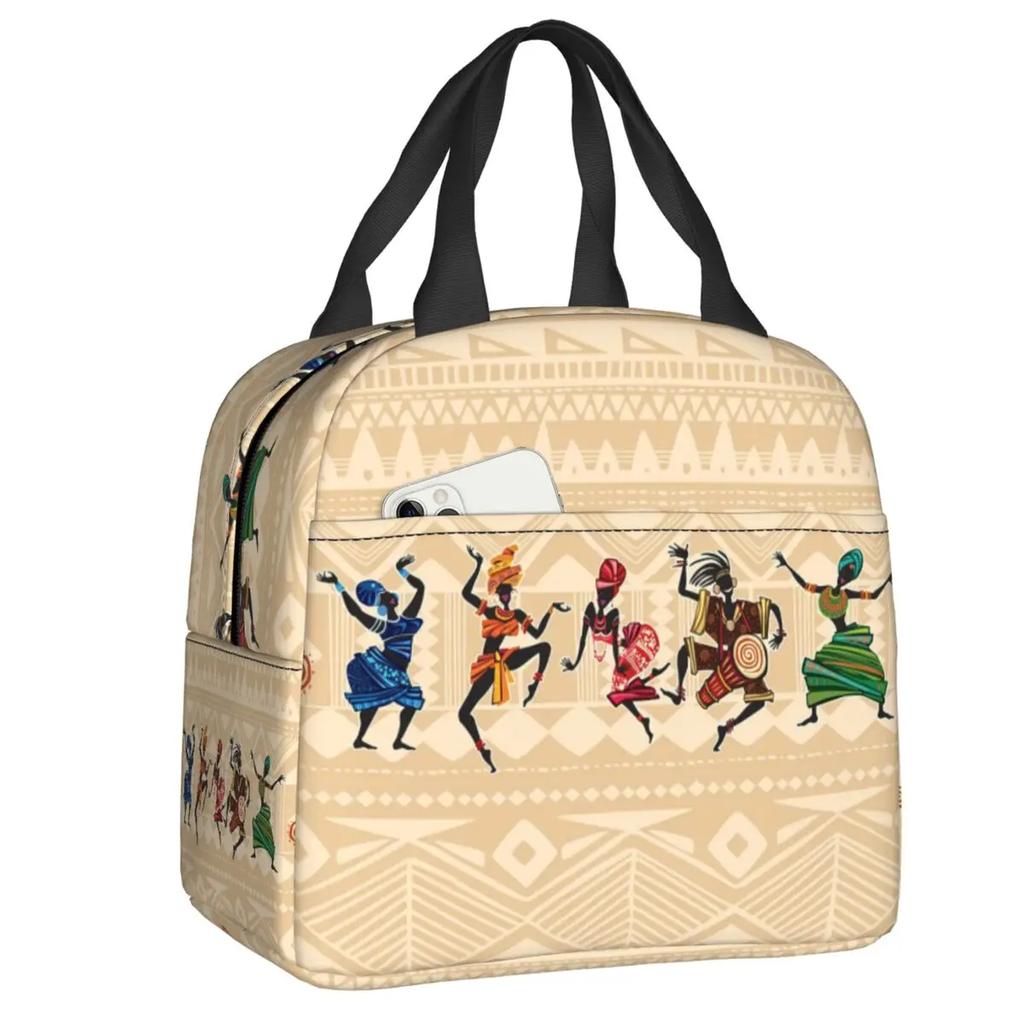 African Elements Pattern Insulated Lunch Tote Bag for Women Africa Ethnic Culture Cooler Thermal Bento Box Work School Travel