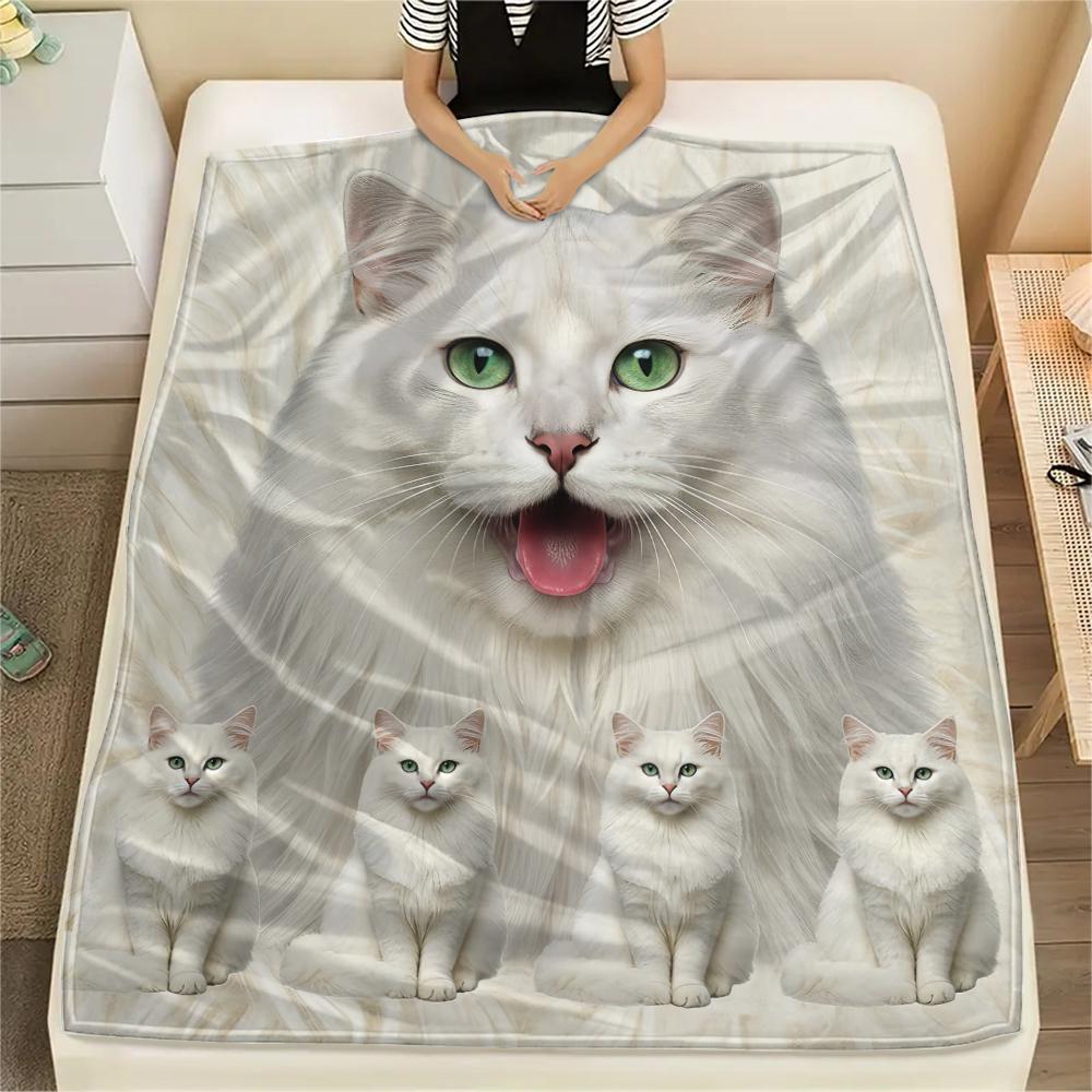 1Pc Lion Cat Himalayan Print Flannel Blanket, High quality Comfortable for All Seasons, Home Decor, Warmth and Comfort, Perfect for Gifts