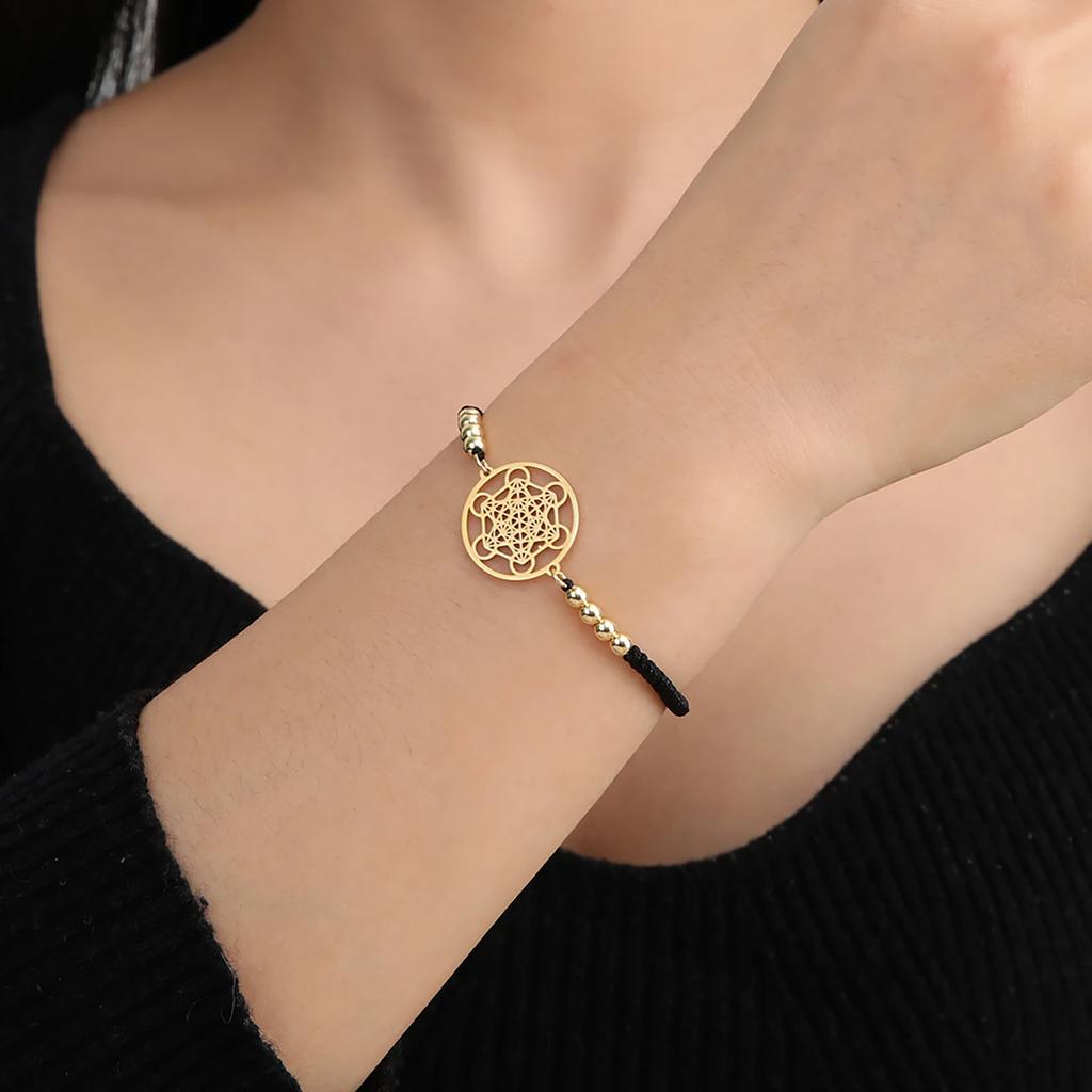 Edelstahl Erzengel Metatron Würfel Charms Armbänder Herren Damen Blau Rot Schwarz Seil Armband Amulett Heilige Geometrie Schmuck