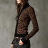 Women's Retro Leopard Print Zip Up Slim Fit Cardigan – Vintage Fashion Knit Cardigan