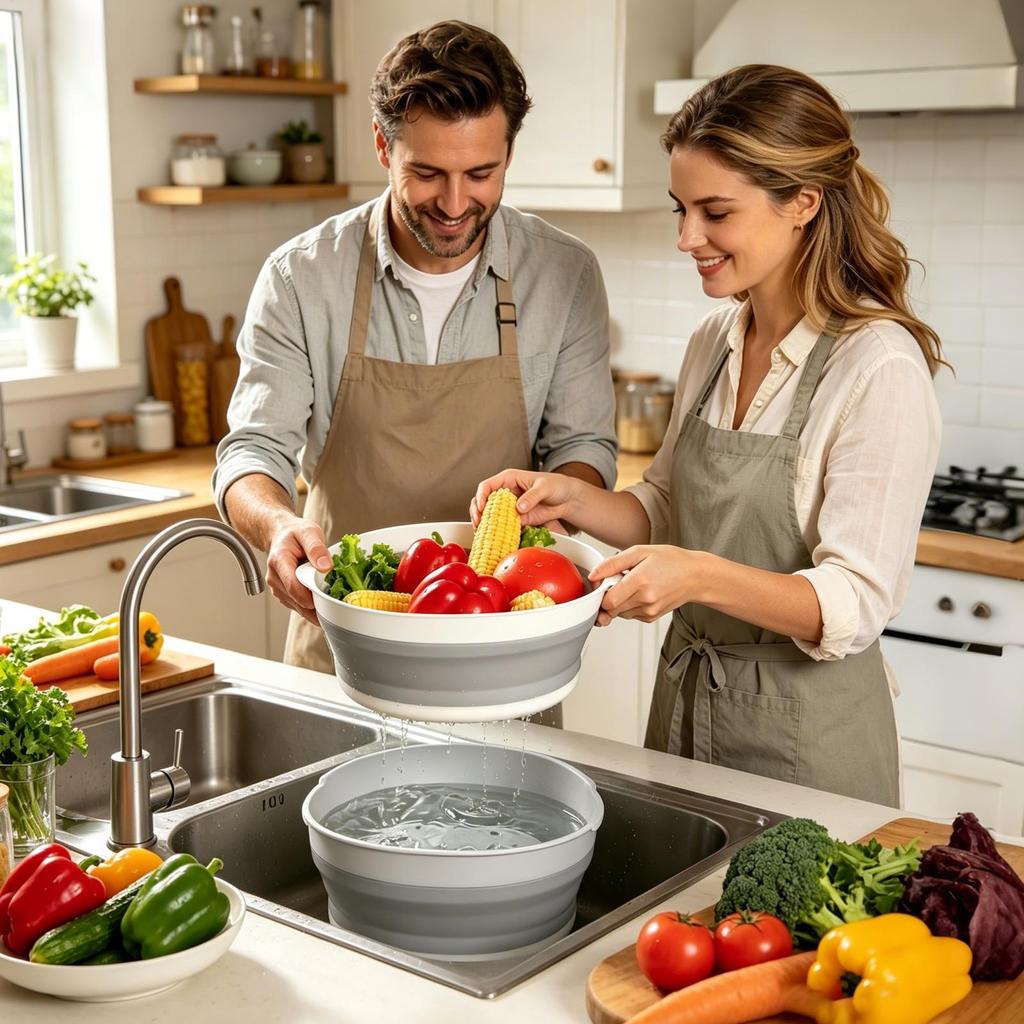 Foldable Strainer Double-Layer Folding Mixing Bowl Veggie Rinser Colanders For Parents Daily Cooking Meal Prep Apartment Dorm