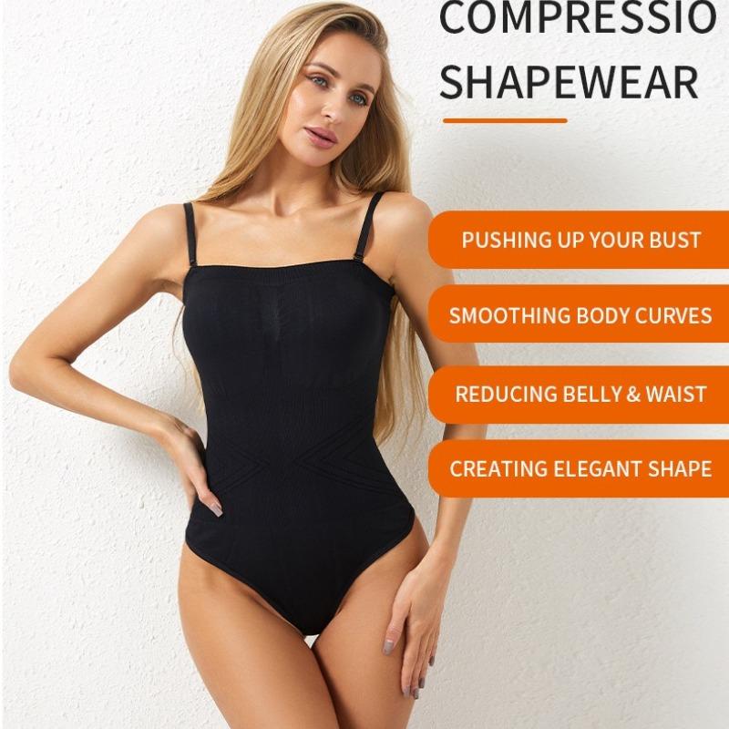One-piece shapewear: sexy bandeau style with detachable straps; strapless fastening body-shaping corset