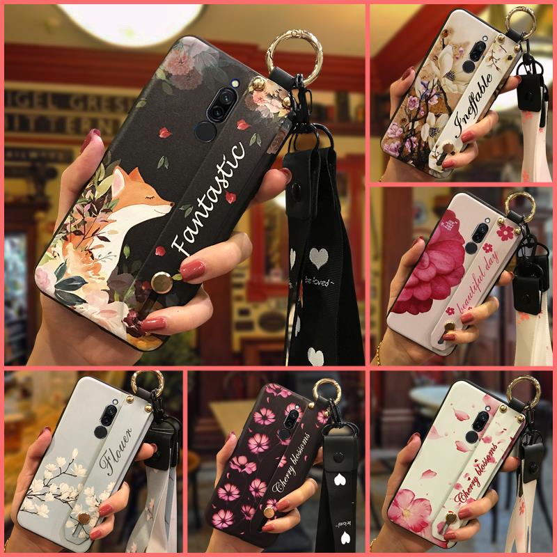 Flower Anti-knock Phone Case For Xiaomi Redmi 8 Silicone Wristband Anti-dust Soft case Fashion Design Phone Holder Ring