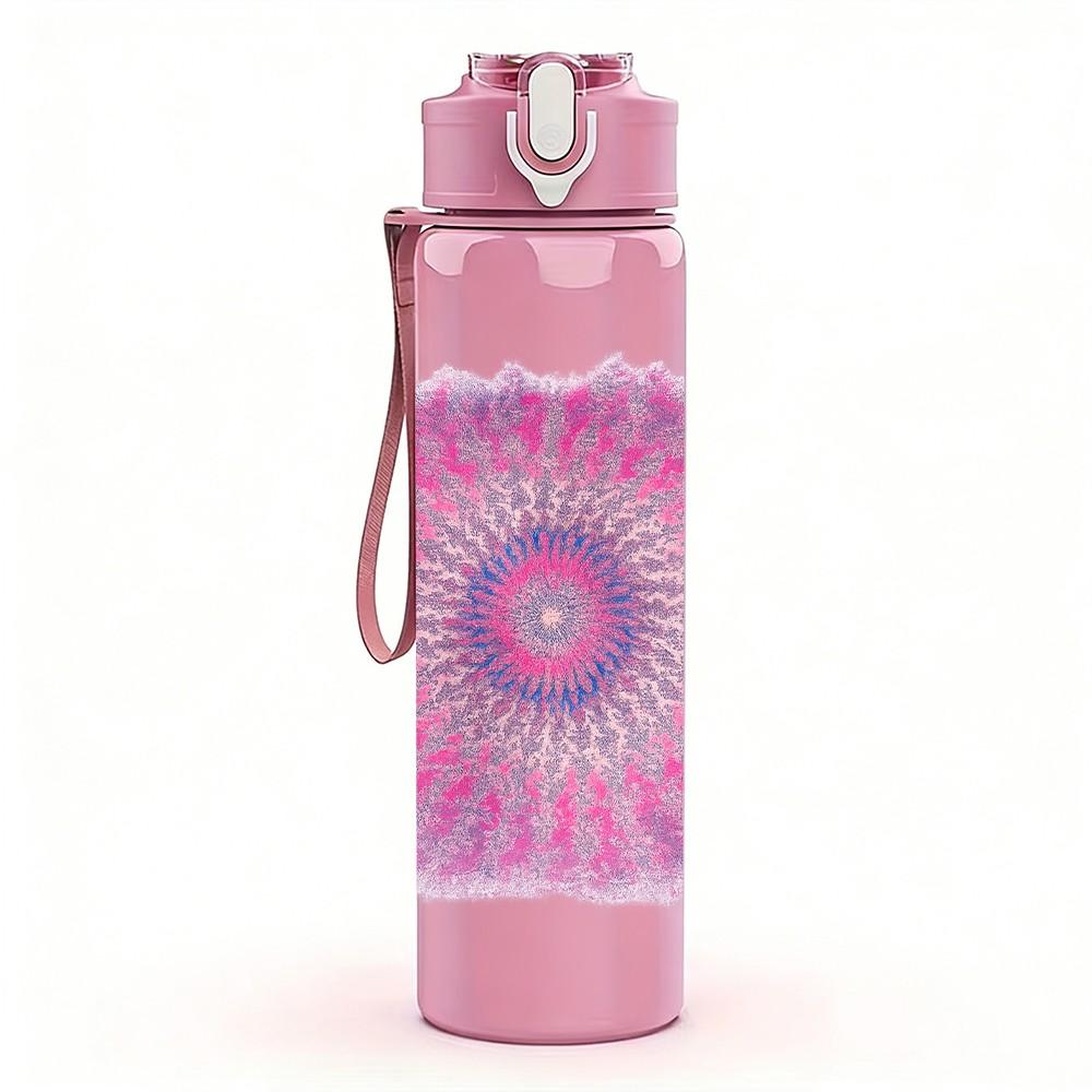 1PC Pink Purple Mandala Circle Art Print 750ml Color Plastic Sports Water Bottle Leakproof Flip Straw Lid Suitable for Sports Office Home Use