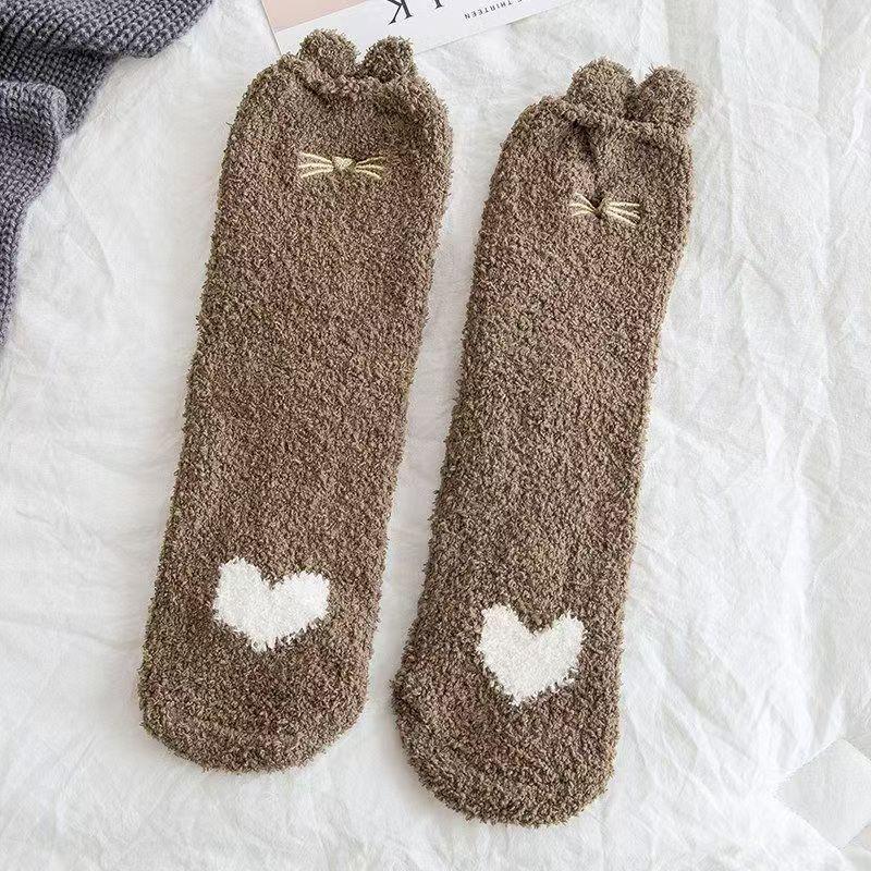 Women's Coral Fleece Winter Cat Claw Home Plush Socks Sleep Socks Floor Socks