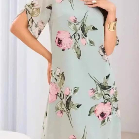 Europäisches & Amerikanisches Mode Elegantes Chiffon-Print-Kleid mit Rundhalsausschnitt, 2026 Edition.