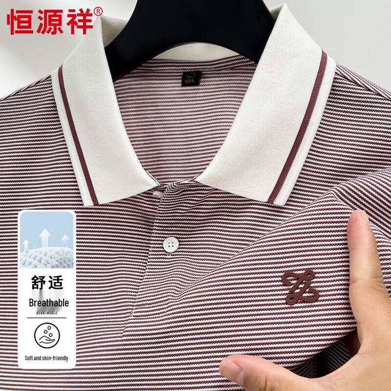 Hengyuanxiang Men s Silk Blend Striped Polo T-Shirt 2XL