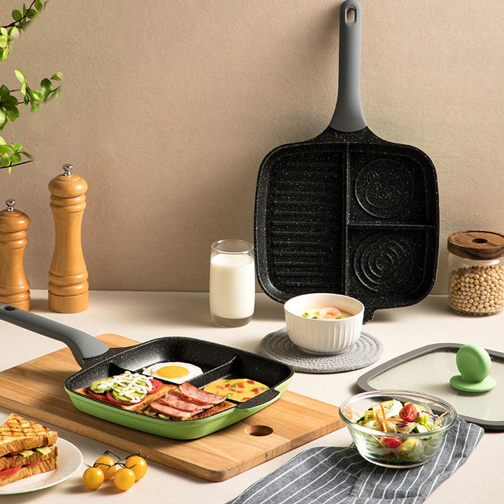 COOKER KING Fried Egg Pan Partition Frying Pan3 In1 Breakfast Frying Pan Multifunctional Non-Stick Barbecue Lunch Pancake