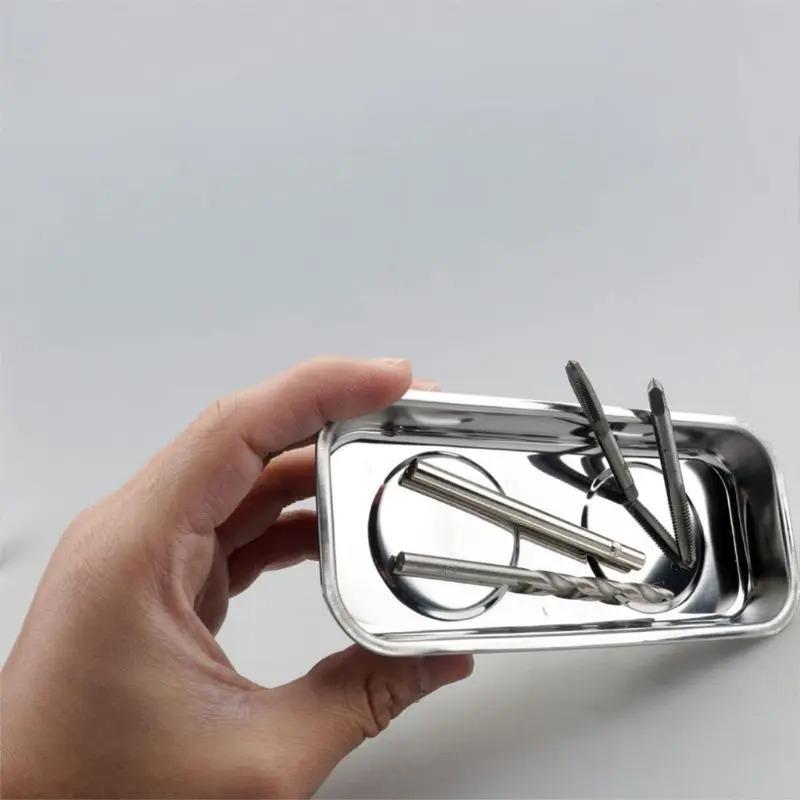 Stainless Steel Magnetic Tool Tray Set, 3 Sizes Heavy Duty Tool Organizer Trays, Magnetic Parts Holder for Screws, Nuts
