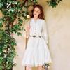 Women's Ethnic Embroidered White Lantern Sleeve Dress
