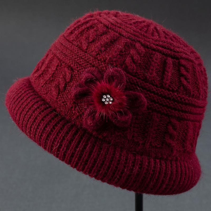 Warm Wool Knit Hat & Scarf Set for Middle-Aged & Elderly Ladies - Thickened Velvet for Autumn & Winter