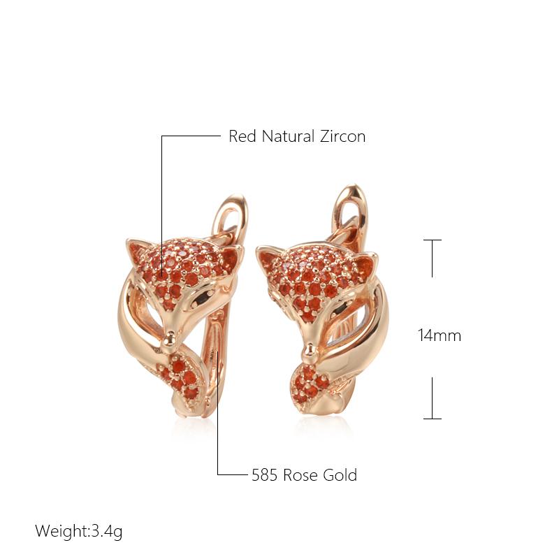 Classic Fox Earrings For Women  Rose Gold Color With Red Natural Zircon High Quality Daily Fine Animal Jewelry