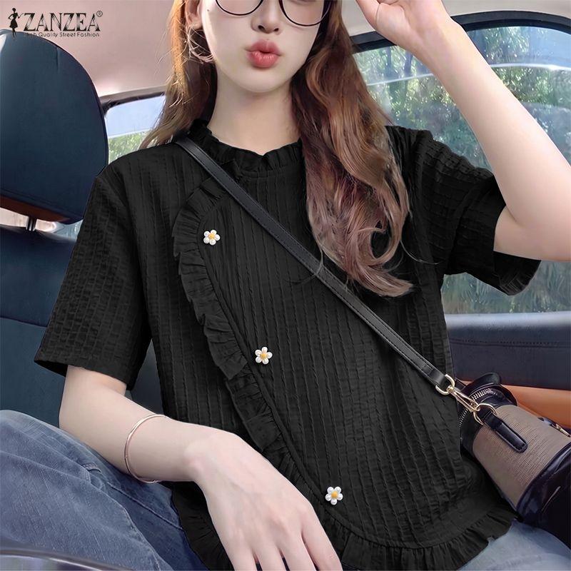 ZANZEA Women Casual Round Neck Solid Color Loose Short Sleeve Blouse